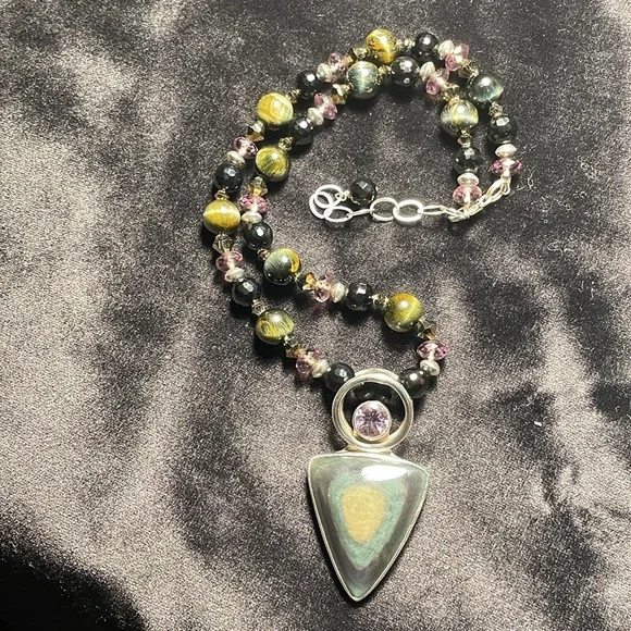 Charles Albert Sterling silver necklace tricolor with pendant. - Picture 4 of 4